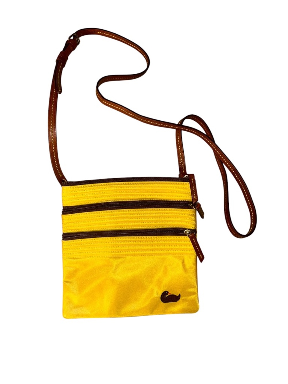 Dooney & Bourke Summer yellow nylon embroidered duck cross body push purse bag
